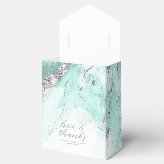 Marble Glitter Wedding Blauwgroen Silver ID644 Bedankdoosjes (Geopend)