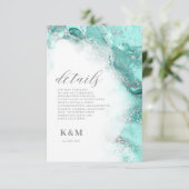 Marble Glitter Wedding Blauwgroen Silver ID644 Informatiekaartje (Staand voorkant)