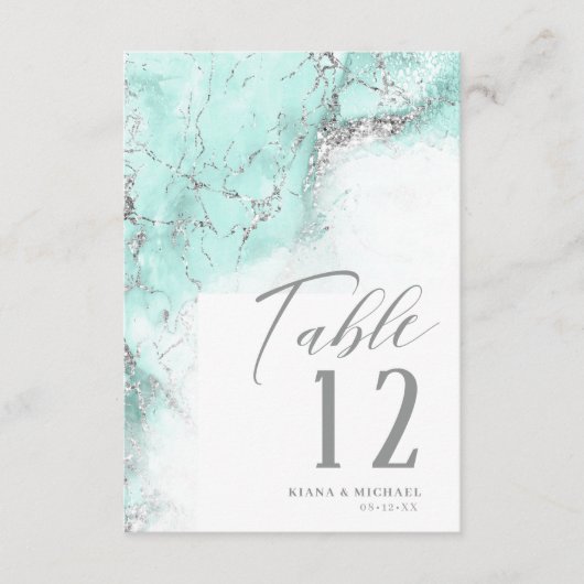 Marble Glitter Wedding Blauwgroen Silver ID644 Kaart (Voorkant)