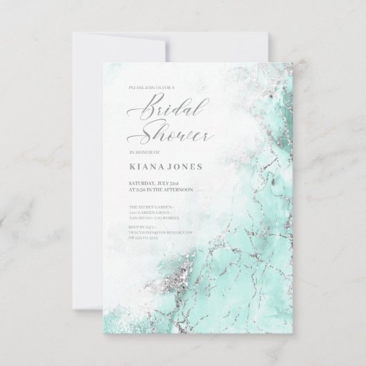 Marble Glitter Wedding Blauwgroen Silver ID644 Kaart (Voorkant)