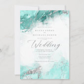 Marble Glitter Wedding Blauwgroen Silver ID644 Kaart (Voorkant)