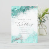 Marble Glitter Wedding Blauwgroen Silver ID644 Kaart (Staand voorkant)