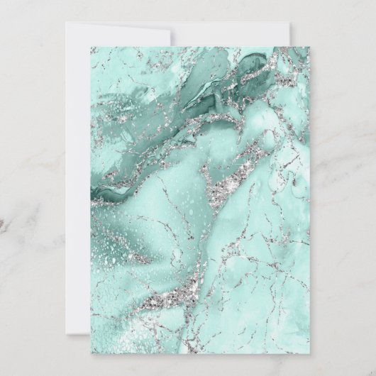 Marble Glitter Wedding Blauwgroen Silver ID644 Kaart (Achterkant)