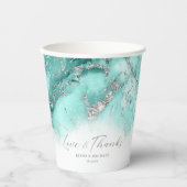 Marble Glitter Wedding Blauwgroen Silver ID644 Papieren Bekers (Voorkant)