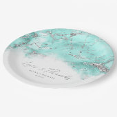 Marble Glitter Wedding Blauwgroen Silver ID644 Papieren Bordje (Gekanteld)