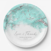 Marble Glitter Wedding Blauwgroen Silver ID644 Papieren Bordje (Voorkant)