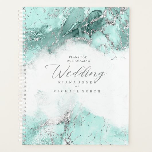 Marble Glitter Wedding Blauwgroen Silver ID644 Planner (Voorkant)