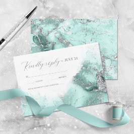 Marble Glitter Wedding Blauwgroen Silver ID644 RSVP Kaartje