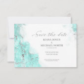 Marble Glitter Wedding Blauwgroen Silver ID644 Save The Date (Voorkant)