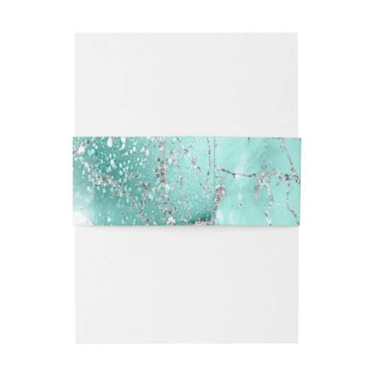 Marble Glitter Wedding Blauwgroen Silver V1 ID644 Uitnodigingen Wikkel (Achterkant Voorbeeld)