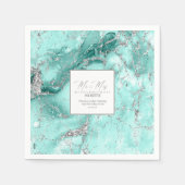 Marble Glitter Wedding Blauwgroen Silver V2 ID644 Servet (Voorkant)
