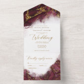 Marble Glitter Wedding Burgundy/Gold ID644 All In One Uitnodiging (Binnen)