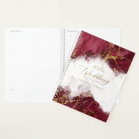 Marble Glitter Wedding Burgundy Gold ID644 Planner (Display)