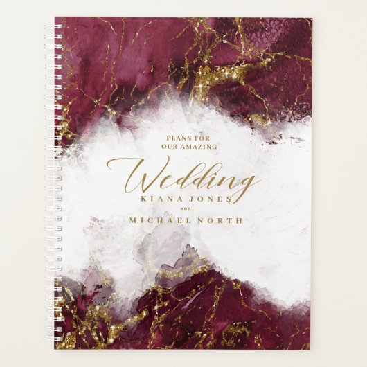 Marble Glitter Wedding Burgundy Gold ID644 Planner (Voorkant)