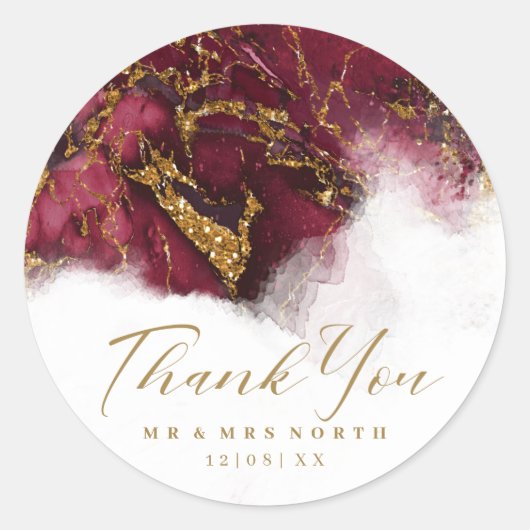 Marble Glitter Wedding Burgundy Gold ID644 Ronde Sticker (Voorkant)