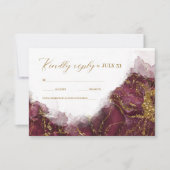 Marble Glitter Wedding Burgundy Gold ID644 RSVP Kaartje (Voorkant)