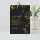 Marble Glitter Wedding Details Black Gold ID644 Informatiekaartje (Staand voorkant)