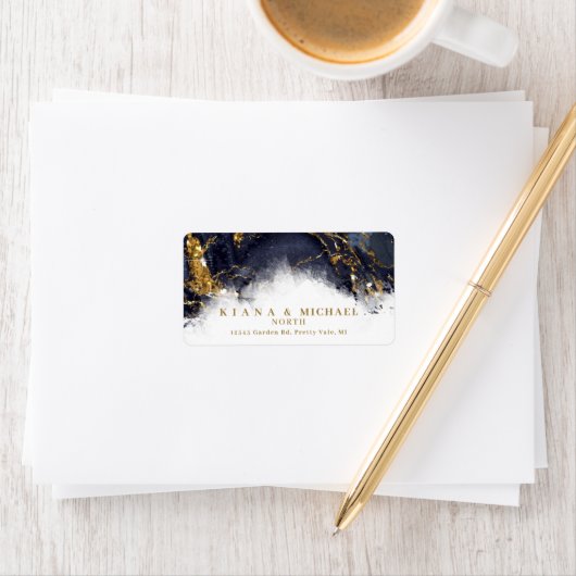 Marble Glitter Wedding Navy Blue Gold ID644 Etiket (Insitu)