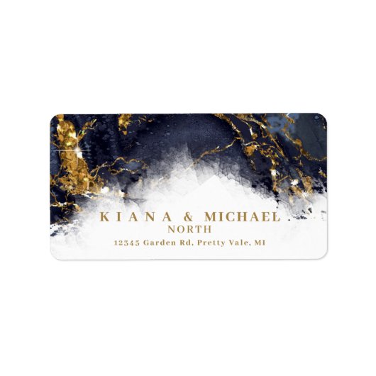 Marble Glitter Wedding Navy Blue Gold ID644 Etiket (Voorkant)