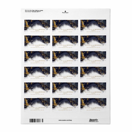 Marble Glitter Wedding Navy Blue Gold ID644 Etiket (Full Sheet)