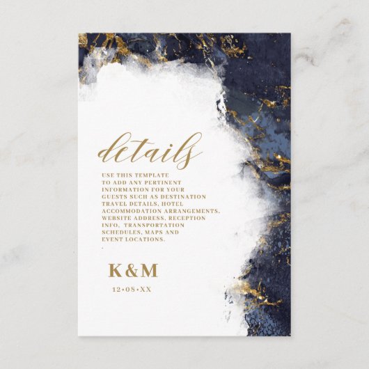 Marble Glitter Wedding Navy Blue Gold ID644 Informatiekaartje (Voorkant)