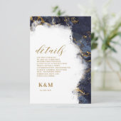 Marble Glitter Wedding Navy Blue Gold ID644 Informatiekaartje (Staand voorkant)