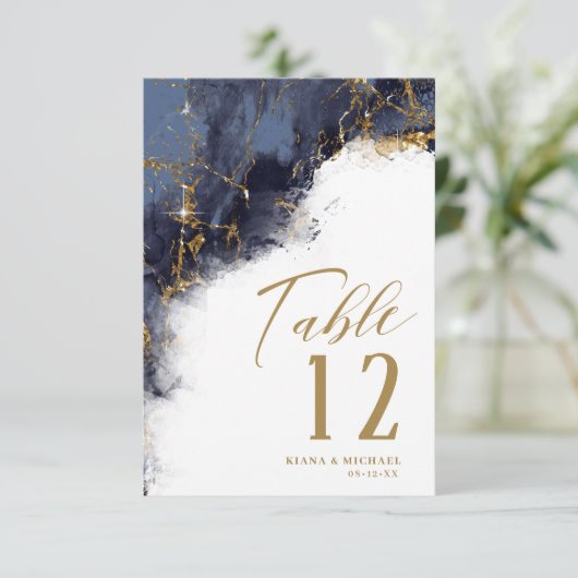 Marble Glitter Wedding Navy Blue Gold ID644 Kaart (Staand voorkant)