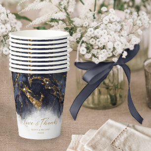 Marble Glitter Wedding Navy Blue Gold ID644 Papieren Bekers