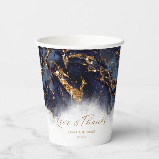 Marble Glitter Wedding Navy Blue Gold ID644 Papieren Bekers (Achterkant)