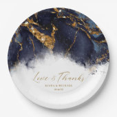 Marble Glitter Wedding Navy Blue Gold ID644 Papieren Bordje (Voorkant)