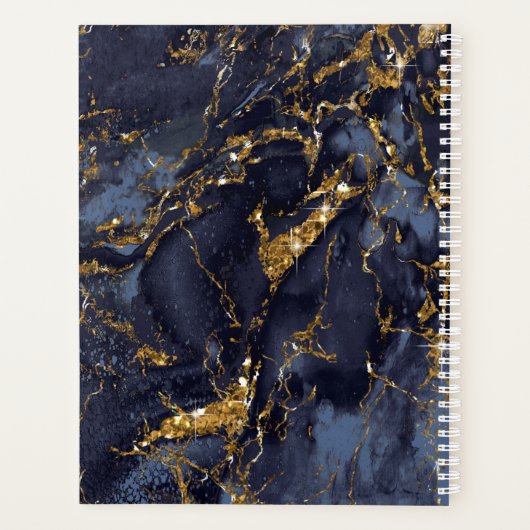 Marble Glitter Wedding Navy Blue Gold ID644 Planner (Achterkant)