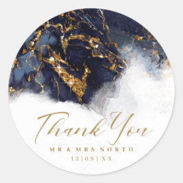 Marble Glitter Wedding Navy Blue Gold ID644 Ronde Sticker