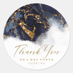 Marble Glitter Wedding Navy Blue Gold ID644 Ronde Sticker