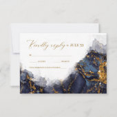 Marble Glitter Wedding Navy Blue Gold ID644 RSVP Kaartje (Voorkant)