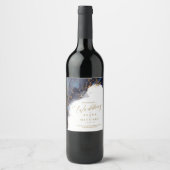 Marble Glitter Wedding Navy Blue Gold ID644 Wijn Etiket (Voorkant)