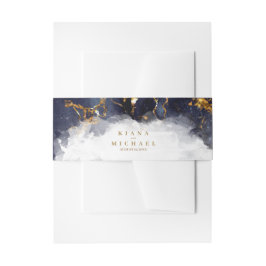 Marble Glitter Wedding Navy Blue Gold V1 ID644 Uitnodigingen Wikkel