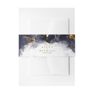 Marble Glitter Wedding Navy Blue Gold V1 ID644 Uitnodigingen Wikkel