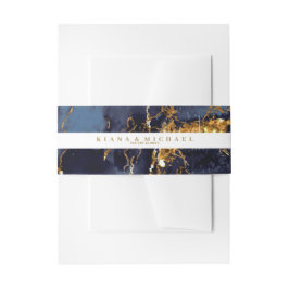 Marble Glitter Wedding Navy Blue Gold V2 ID644 Uitnodigingen Wikkel