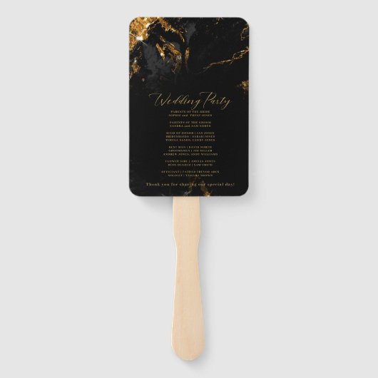 Marble Glitter Wedding Program Black Gold ID644 Handwaaier (Achterkant)