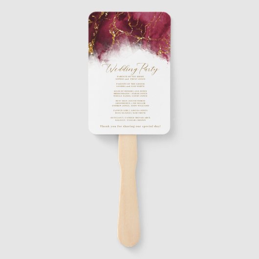 Marble Glitter Wedding Program Burgundy Gold ID644 Handwaaier (Achterkant)