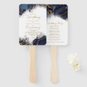 Marble Glitter Wedding Program Navy Bl Gold ID644 Handwaaier (Voorkant en achterkant)