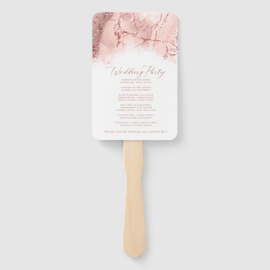 Marble Glitter Wedding Program Roos Gold ID644 Handwaaier (Achterkant)