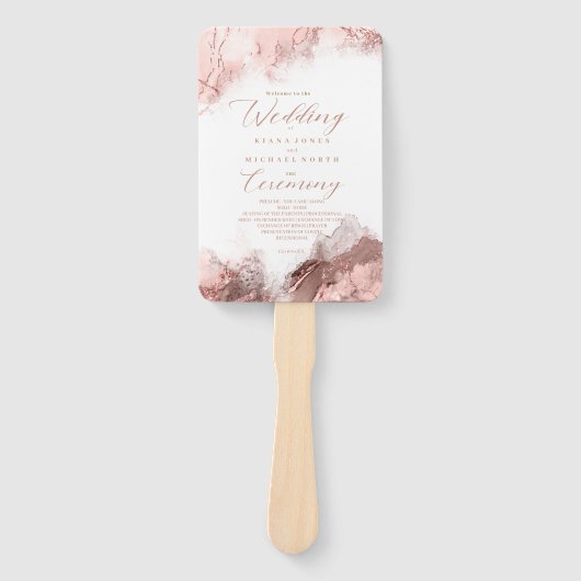 Marble Glitter Wedding Program Roos Gold ID644 Handwaaier (Voorkant)
