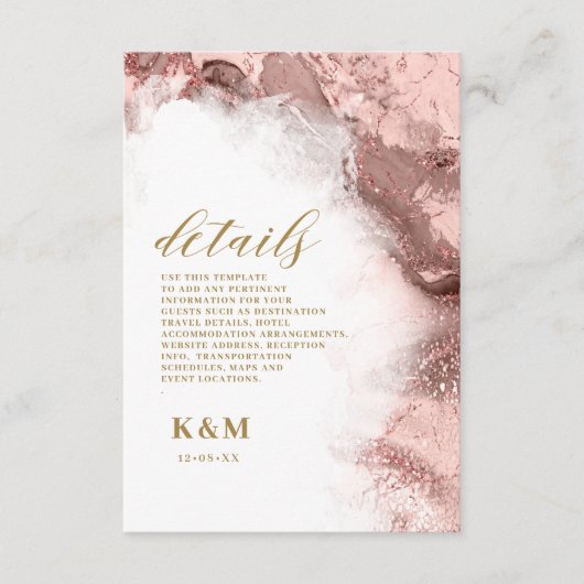 Marble Glitter Wedding Roos Gold ID644 Informatiekaartje (Voorkant)