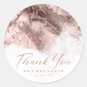 Marble Glitter Wedding Roos Gold ID644 Ronde Sticker