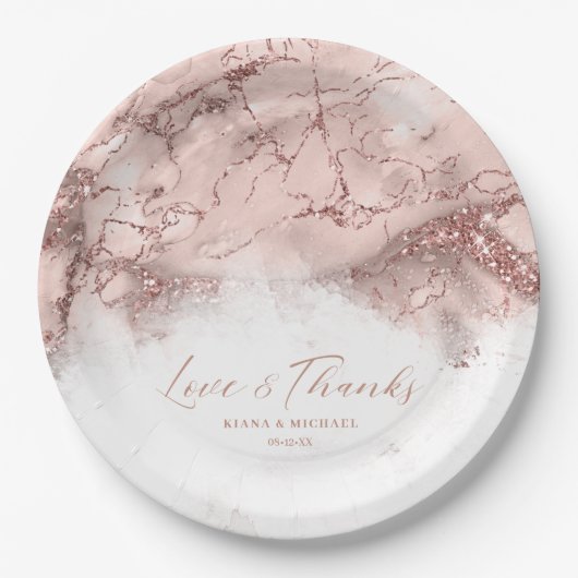 Marble Glitter Wedding Roos Gold V1 ID644 Papieren Bordje (Voorkant)