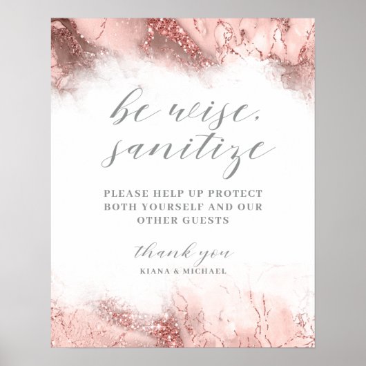 Marble Glitter Wedding Sanitize Roos Gold ID644 Poster (Voorkant)