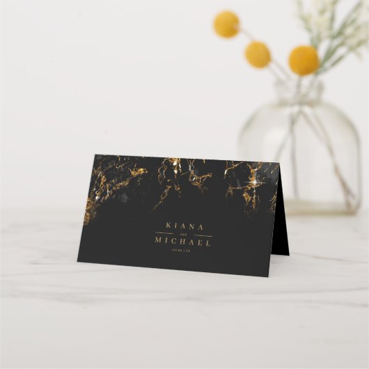 Marble Glitter Wedding Table Black Gold ID644 Plaatskaartje (Achterkant)