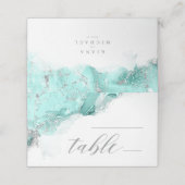 Marble Glitter Wedding Table Blauwgroen Silver ID6 Plaatskaartje (Buitenkant ongevouwen)