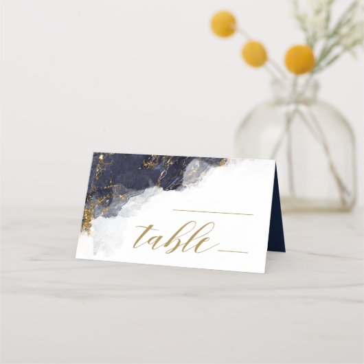 Marble Glitter Wedding Table Navy Blue Gold ID644 Plaatskaartje (Voorkant)